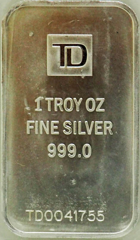 1 OZ Silver TD Bank Bar - Gold Wholesale Toronto